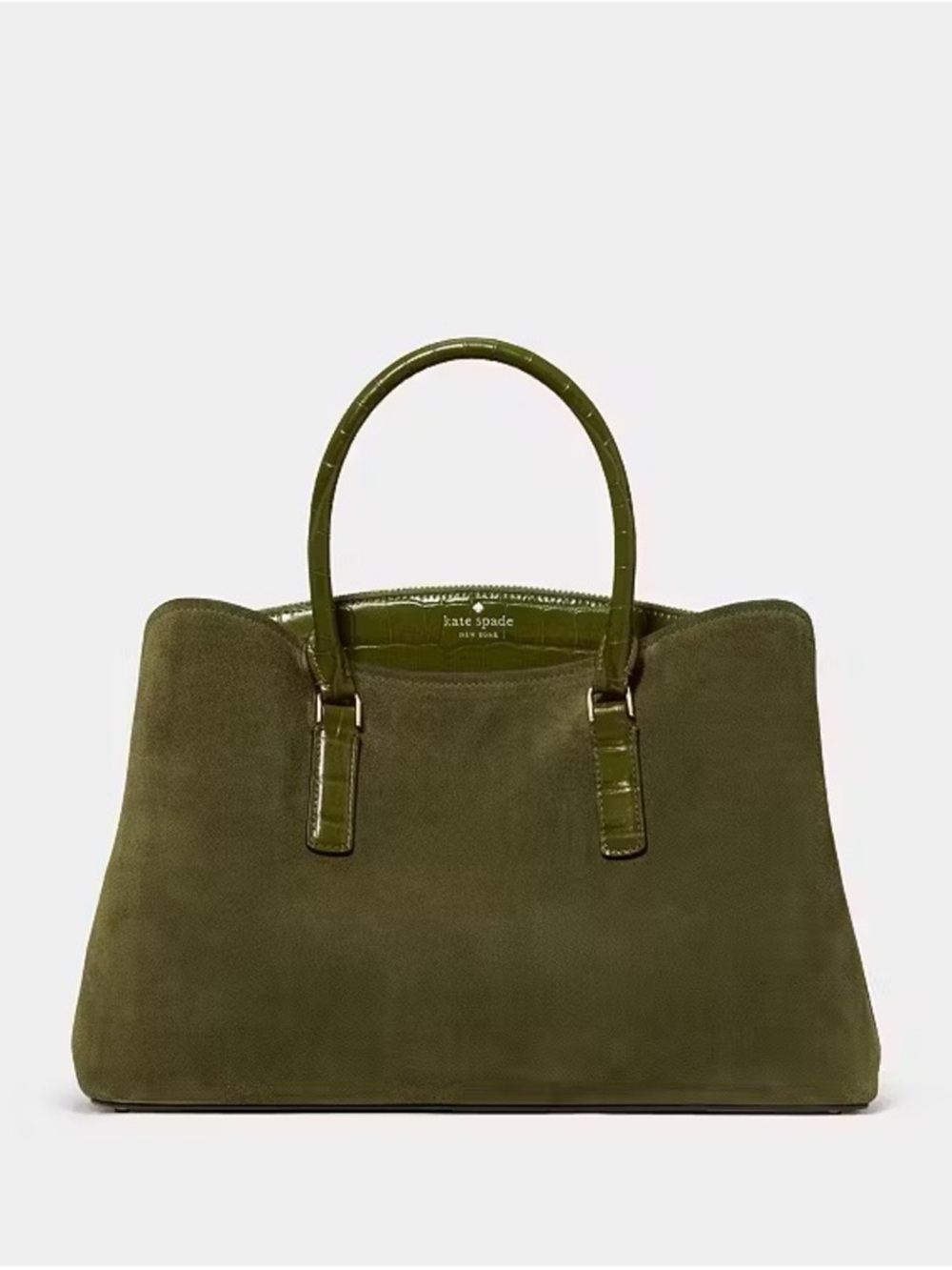 Kate Spade Thompson Street Suede And Croc Embossed Satchel Bag Enchanted Green